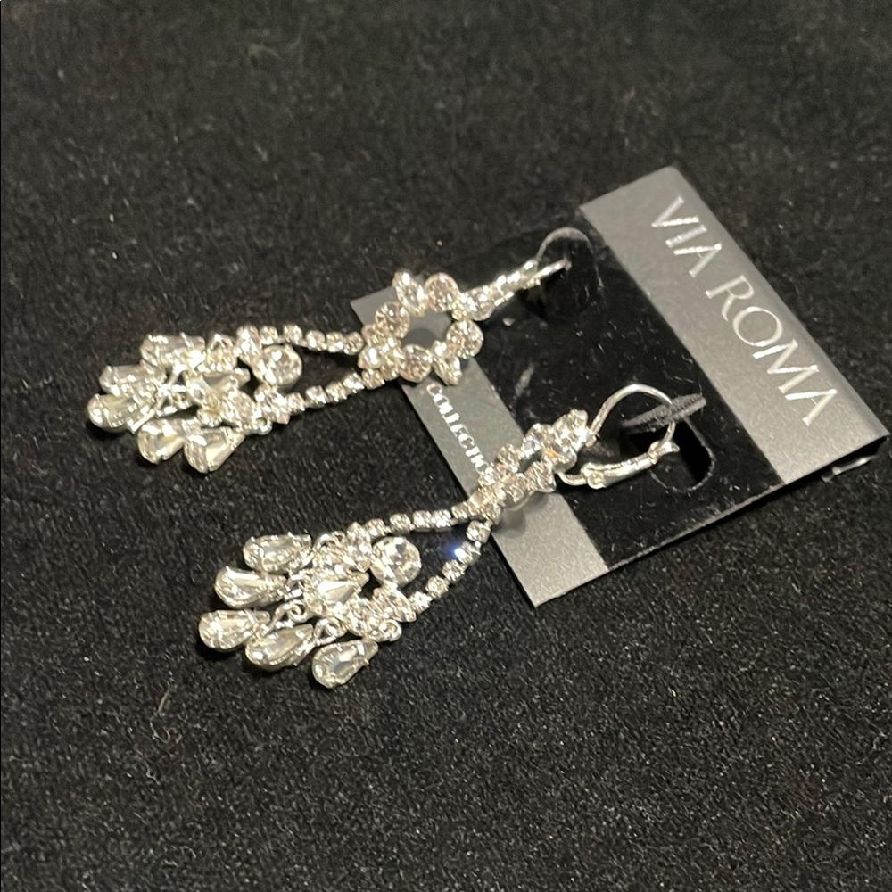 Via Roma Rhinestone Crystal Formal Dangle Earrings Evening-wear Prom - Picture 6 of 7